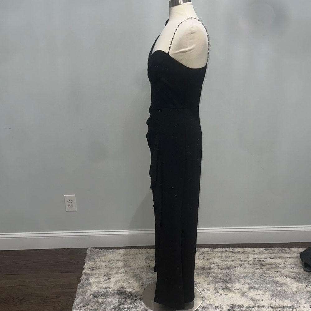 Black Ruffled One Shoulder Cocktail Dress - Picture 4 of 8